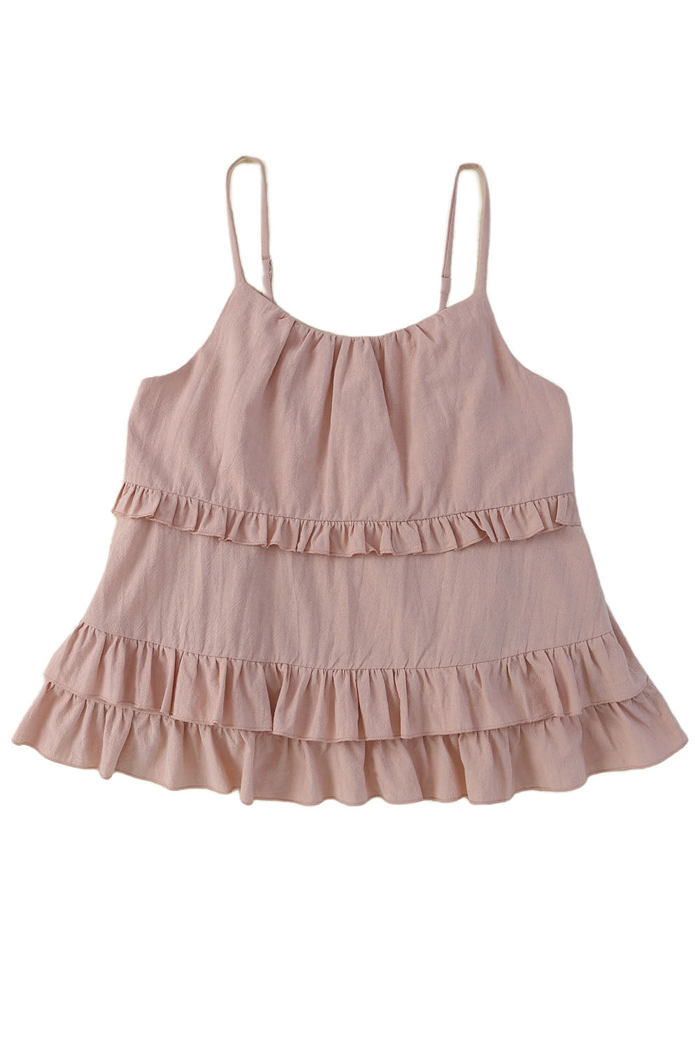 Pink Tiered Ruffled Spaghetti Straps Tank Top