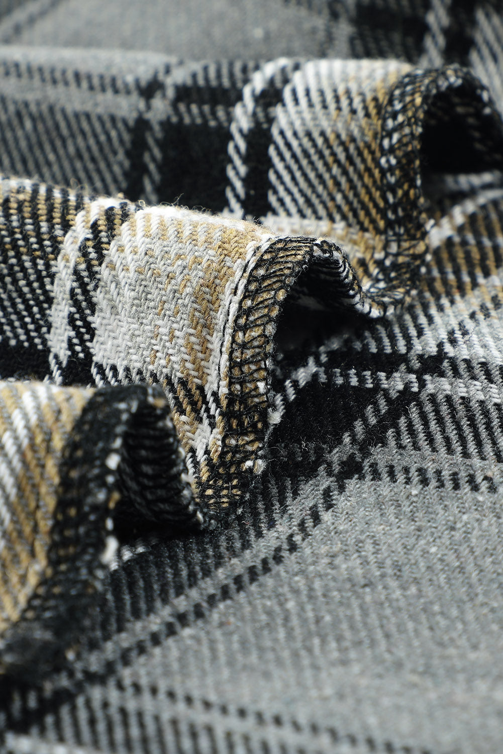 Black Oversize Rounded Hem Plaid Shacket with Slits
