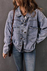 Sky Blue Buttoned Denim Jacket with Pocket