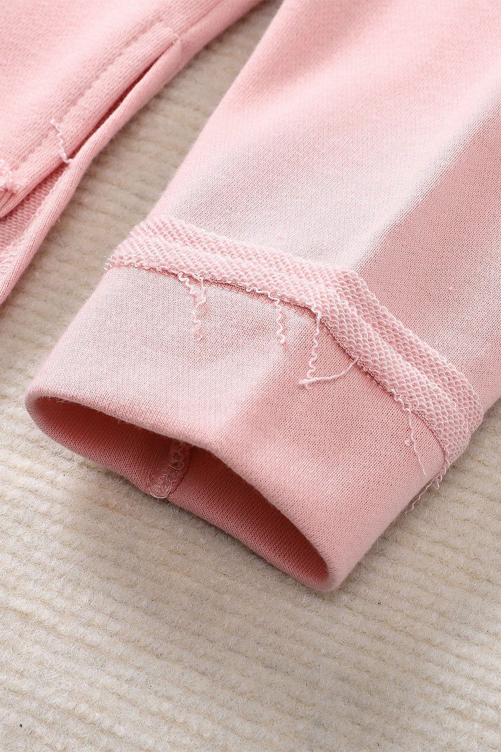 Pink Frayed Trim Side Slit Loose Sweatshirt