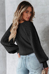 Black Pearl Embellished Puff Sleeve V Neck Cardigan