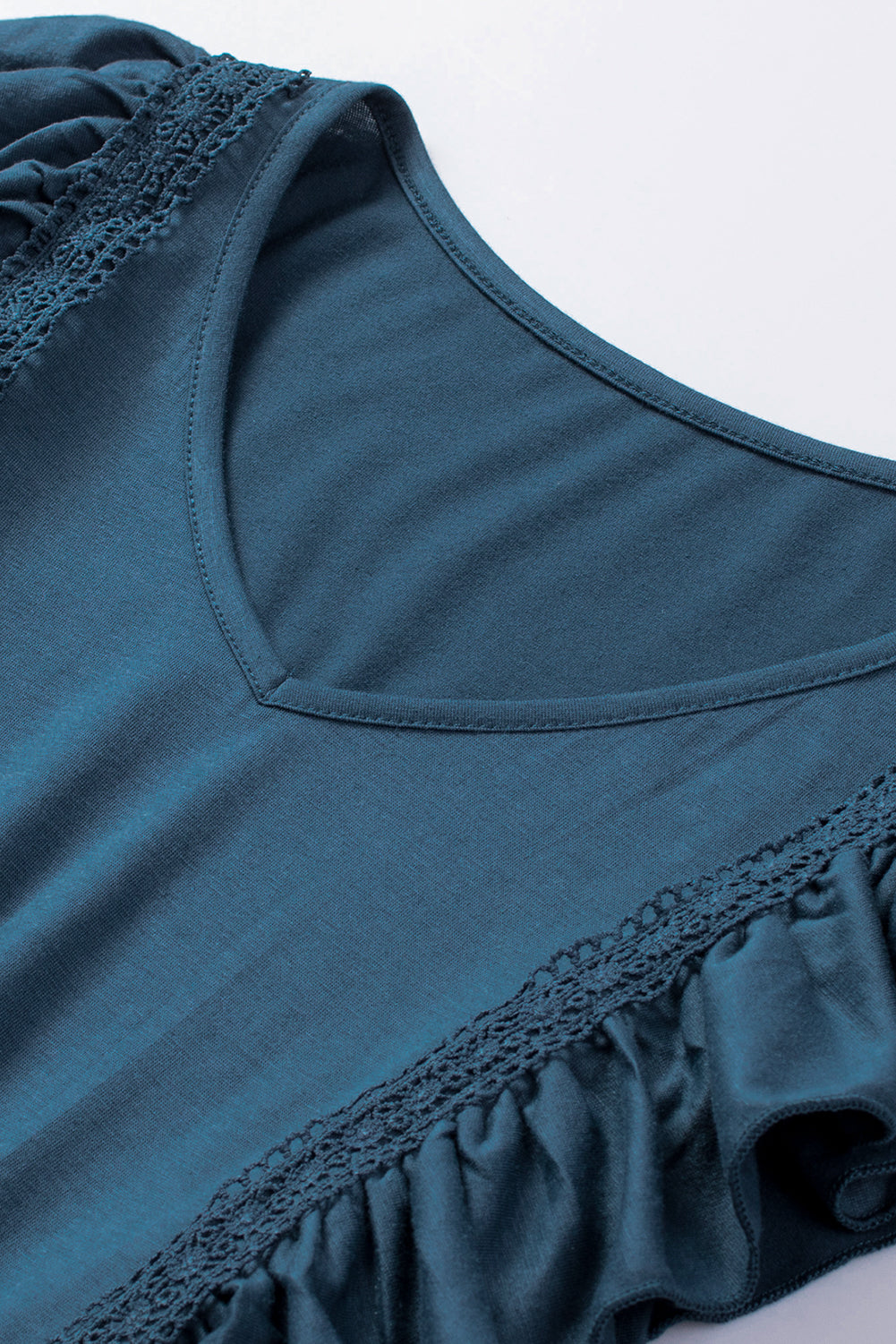 Blue Ruched Flounce V Neck Sleeveless Peplum Top