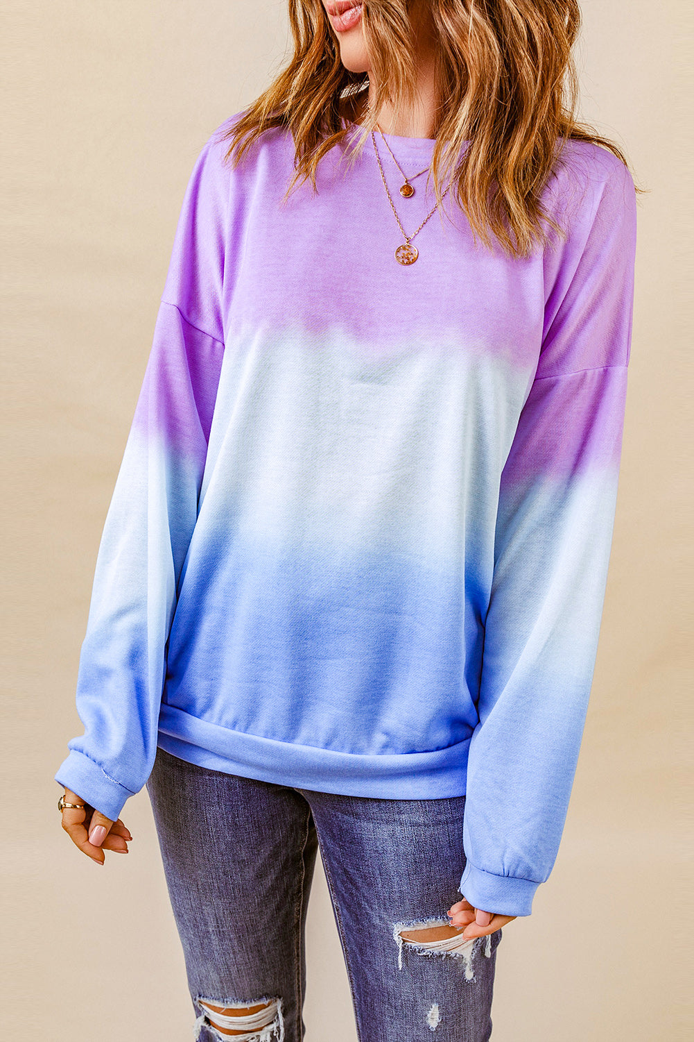 Blue Color Block Tie Dye Pullover Sweatshirt