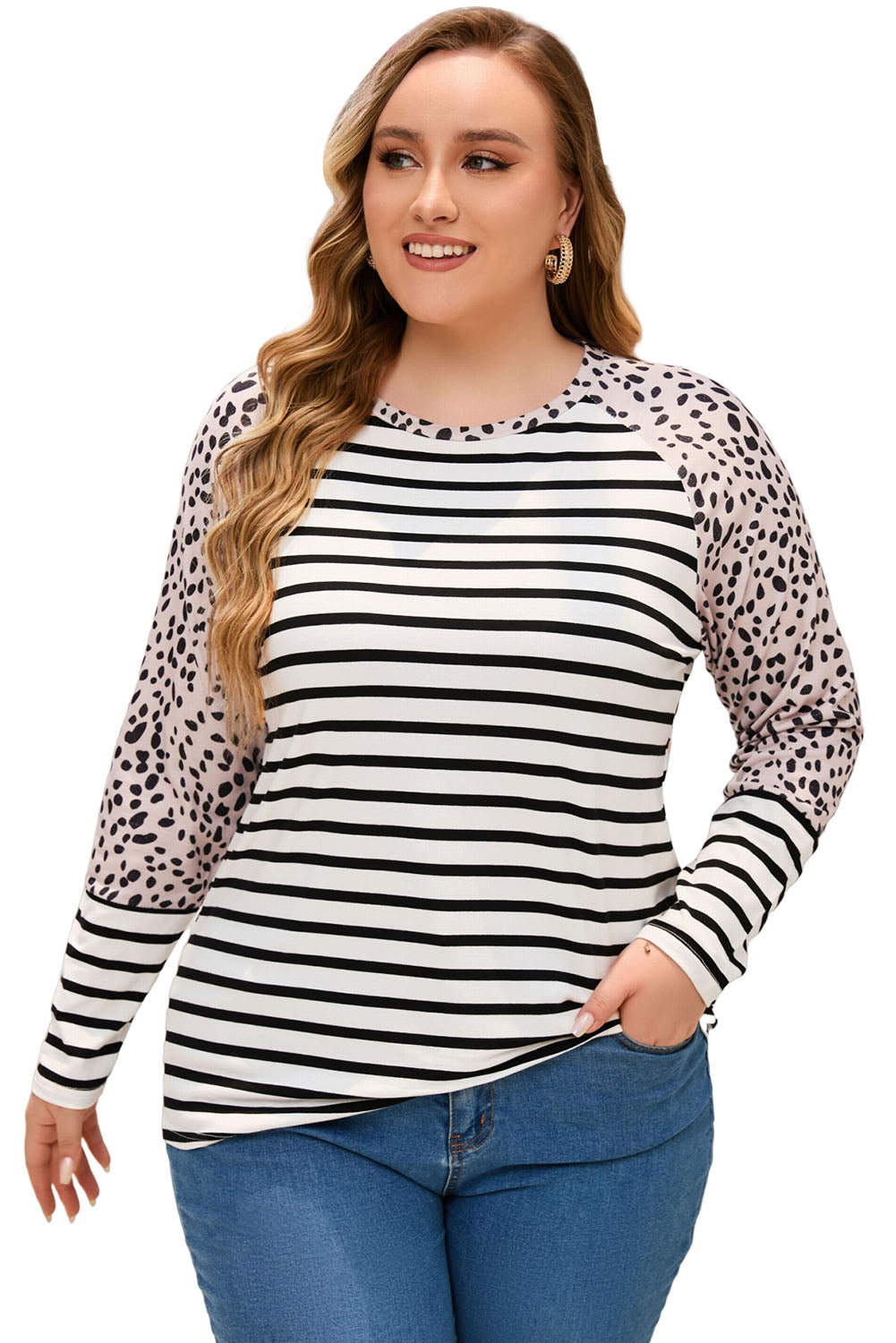 White Stripe Cheetah Raglan Top