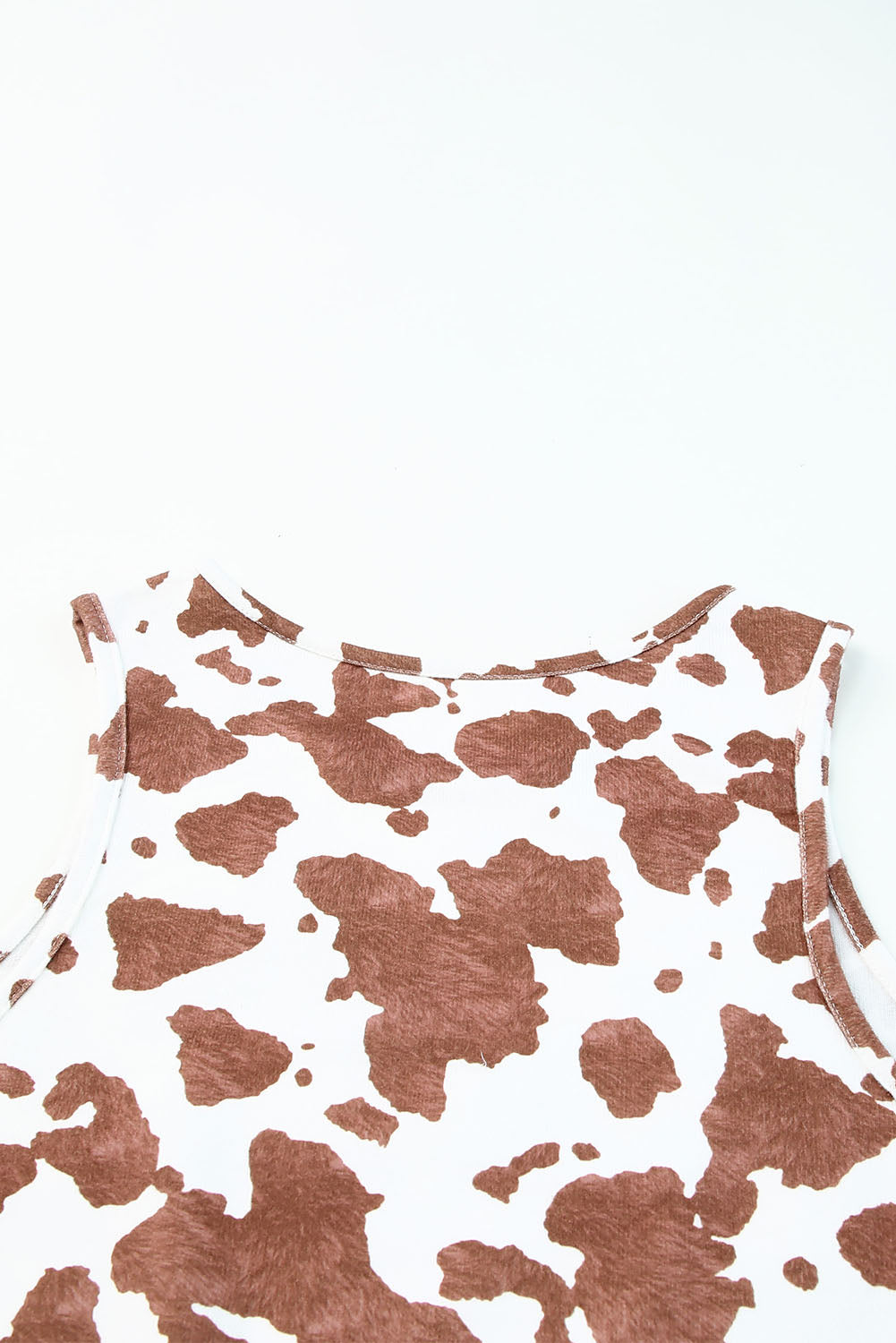 Brown Cow Print Crew Neck Tank Top