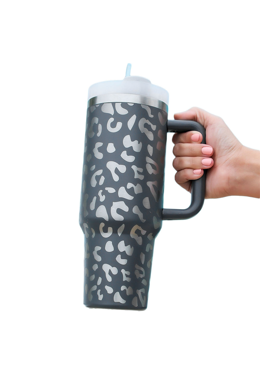 White Leopard Print 40OZ Stainless Steel Portable Cup with Handle