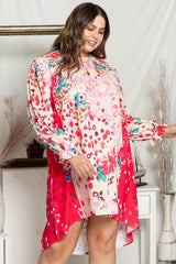 Rose Floral Long Sleeve Plus Size Shift Dress