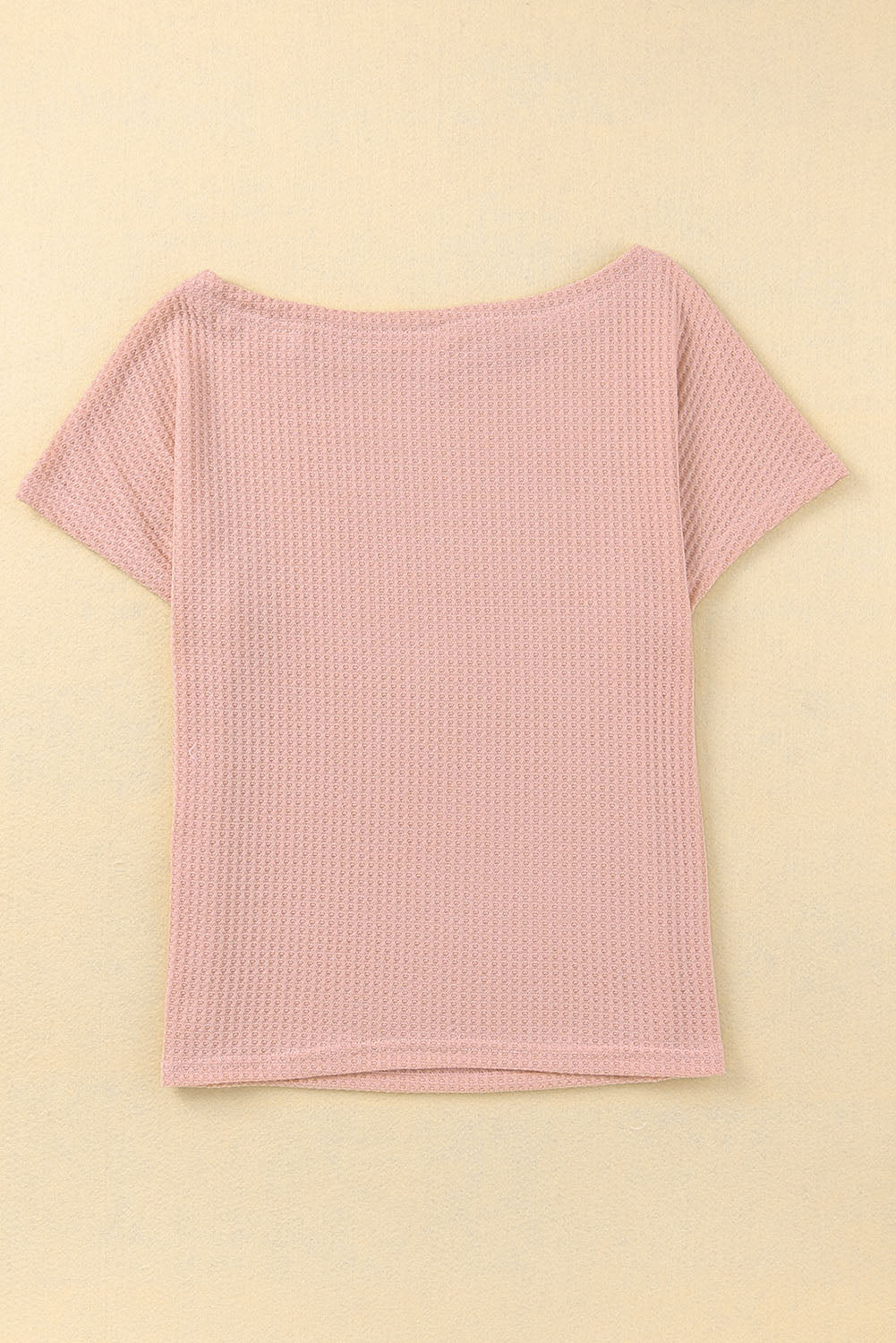 Pink Wide High Straight Neck Waffle Knit Top