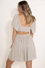 Beige Fake Two-Piece Cutout Ruffle Flowy Dress