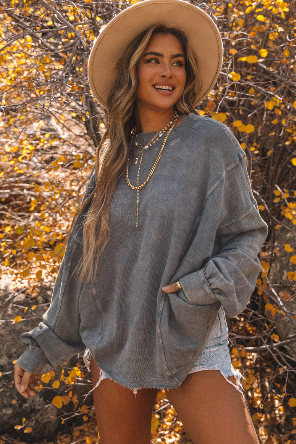 Khaki Exposed Seam Twist Open Back Oversized Sweatshirt