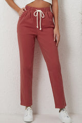 Solid Color Drawstring High Waist Harem Pants