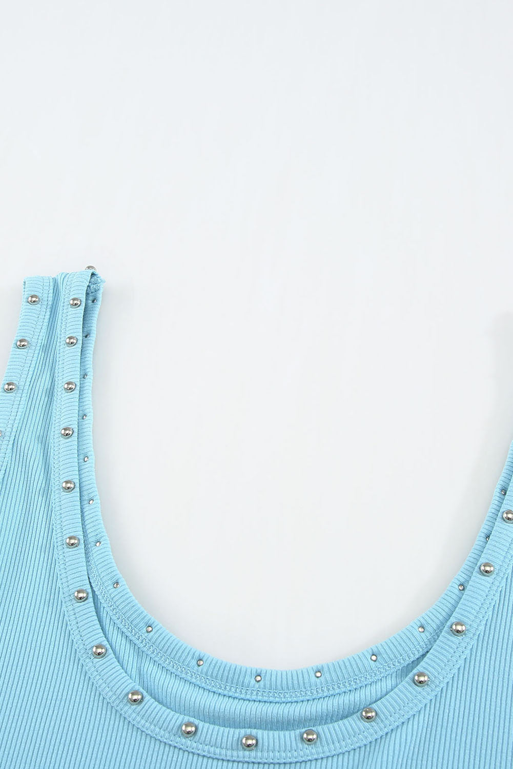 Sky Blue Studded Ribbed Tank Top