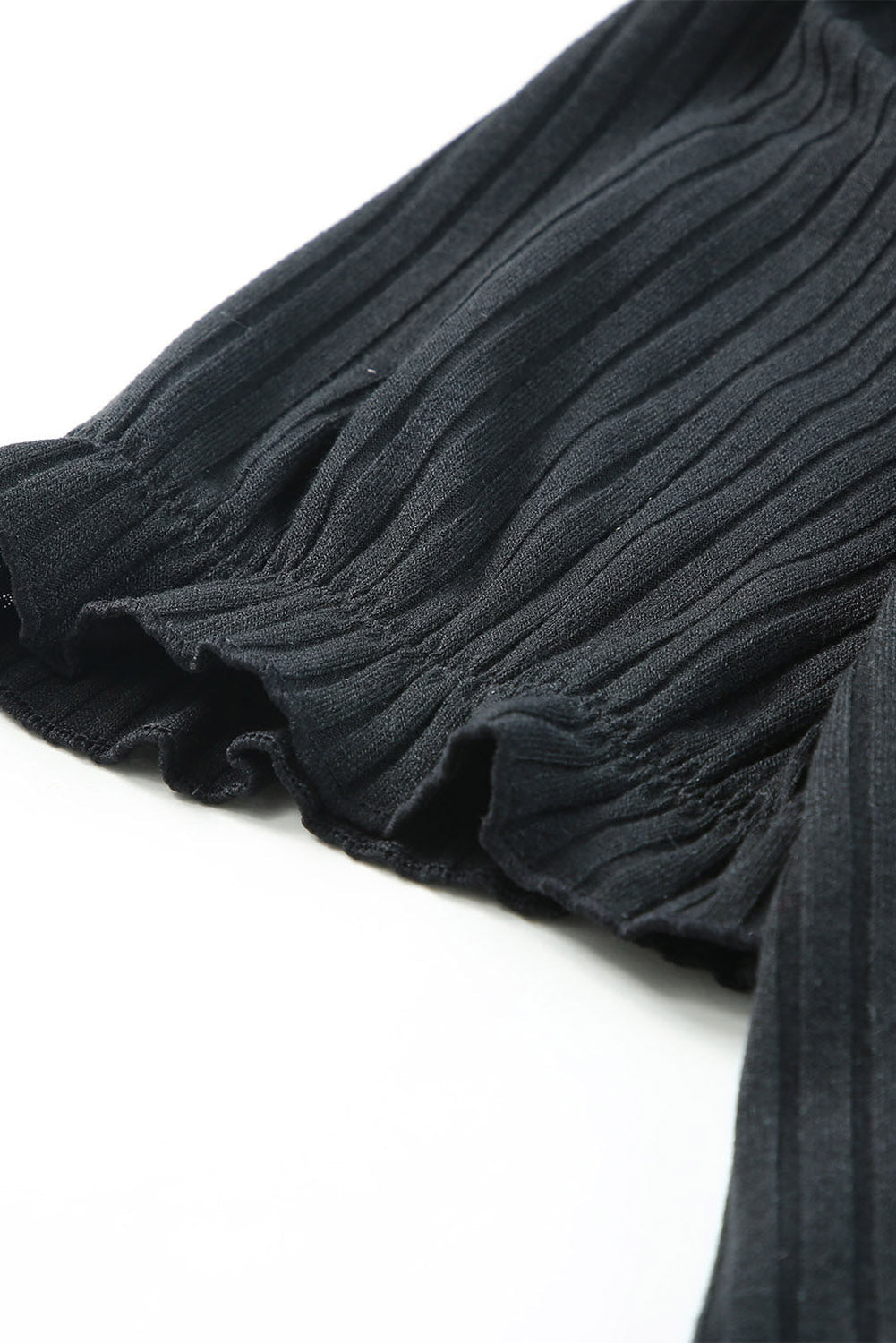 Black Plus Size Ribbed Knit Puff Sleeve Bodysuit