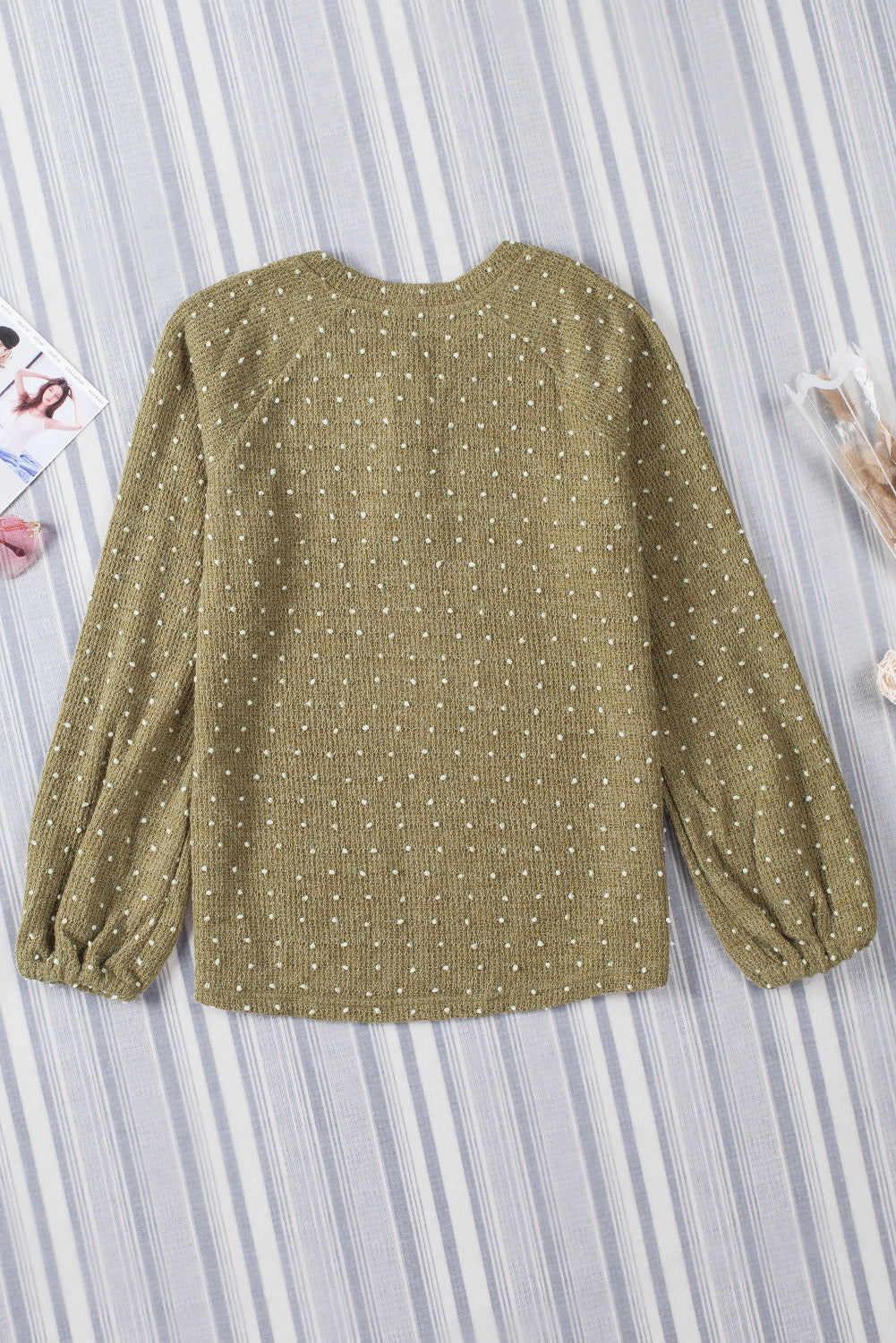 Apricot Swiss Dot Raglan Sleeves Knit Top