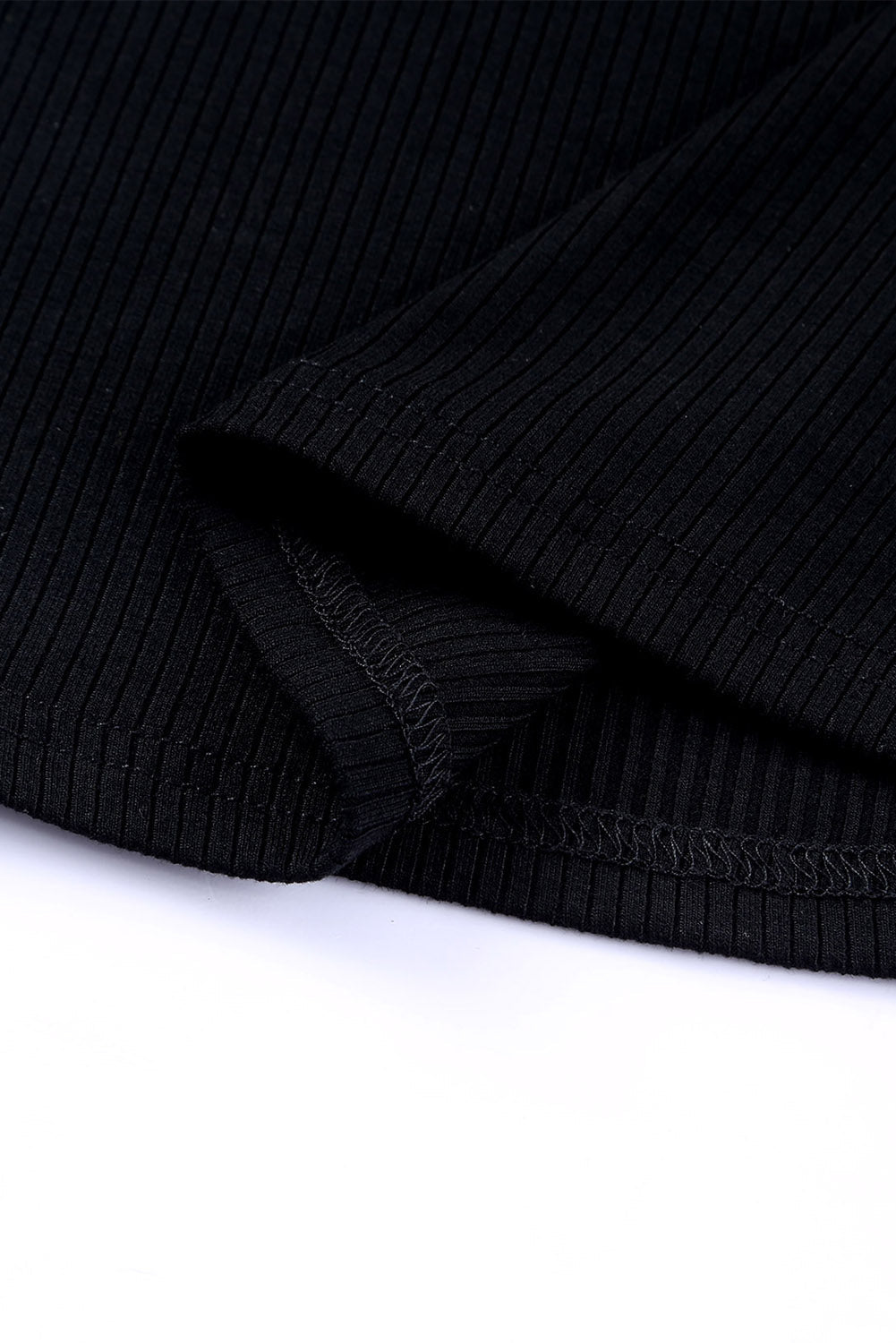 Black Dotty Mesh Ruffle Sleeve Ribbed Knit Babydoll Mini Dress
