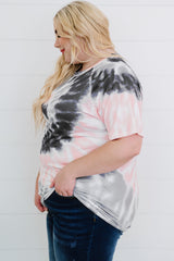 Gray Tie-dye Raglan Sleeve Plus Size T-shirt