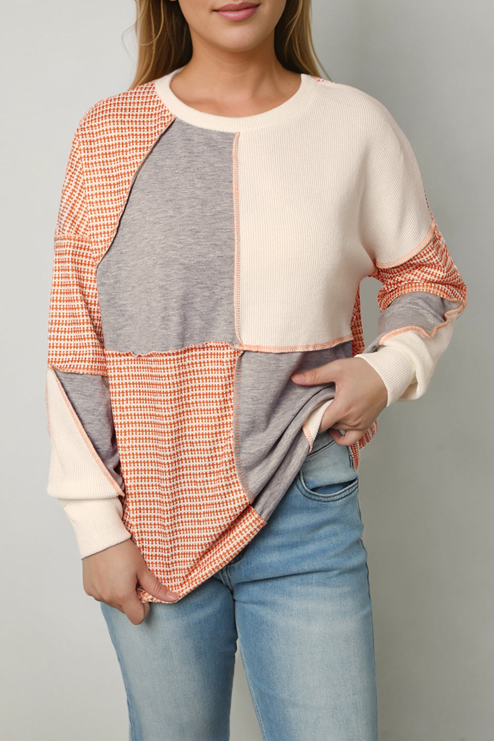 Multicolor Exposed Seam Colorblock Oversized Knit Top