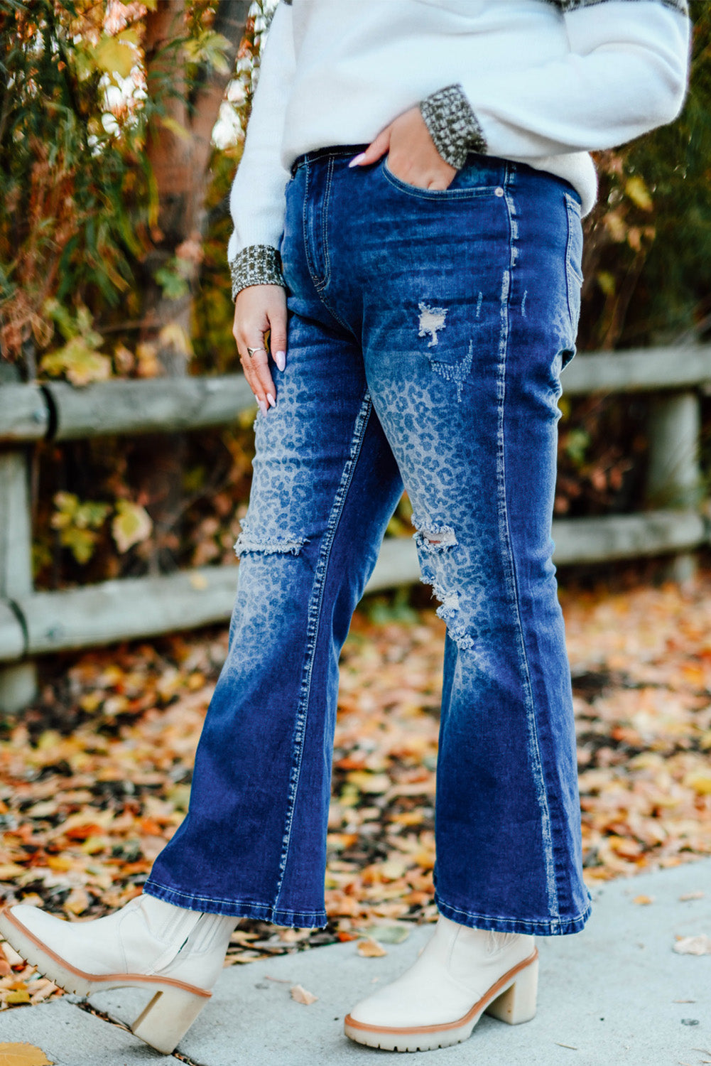 Blue Secluded Leopard Wash Plus Size Jeans