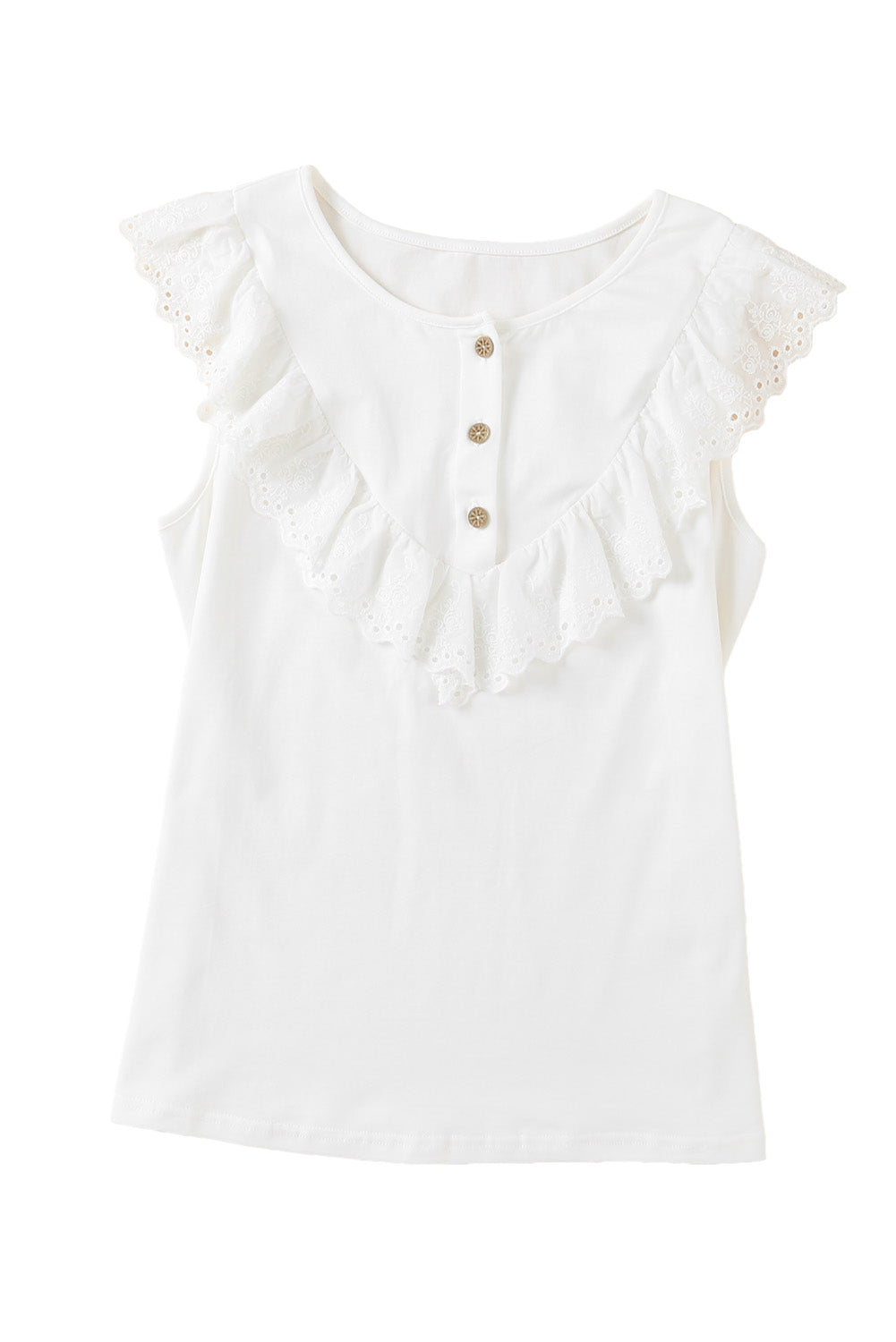 White Buttons Ruffled Tank Top