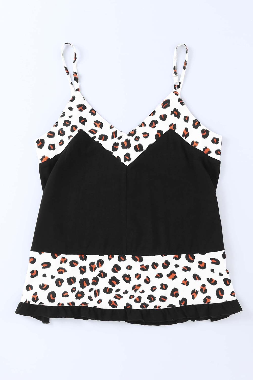 Black Leopard Patchwork Spaghetti Straps Tank Top