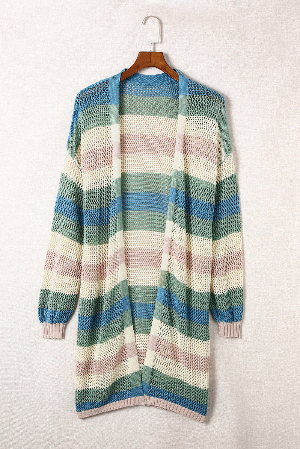 Multicolor Striped Color Block Hollowed Knit Cardigan