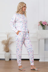 White Tie-dye Long Sleeve Crop Pullover and Joggers Lounge Set