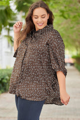 Leopard Buttoned Batwing Sleeve Plus Size Shirt