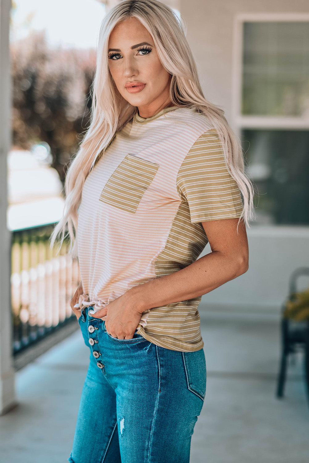 Contrast Striped Patchwork Tee