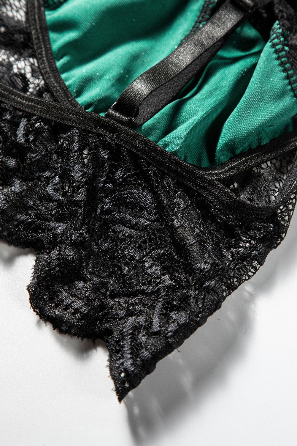 Green Strappy Lace Velvet Bralette Set