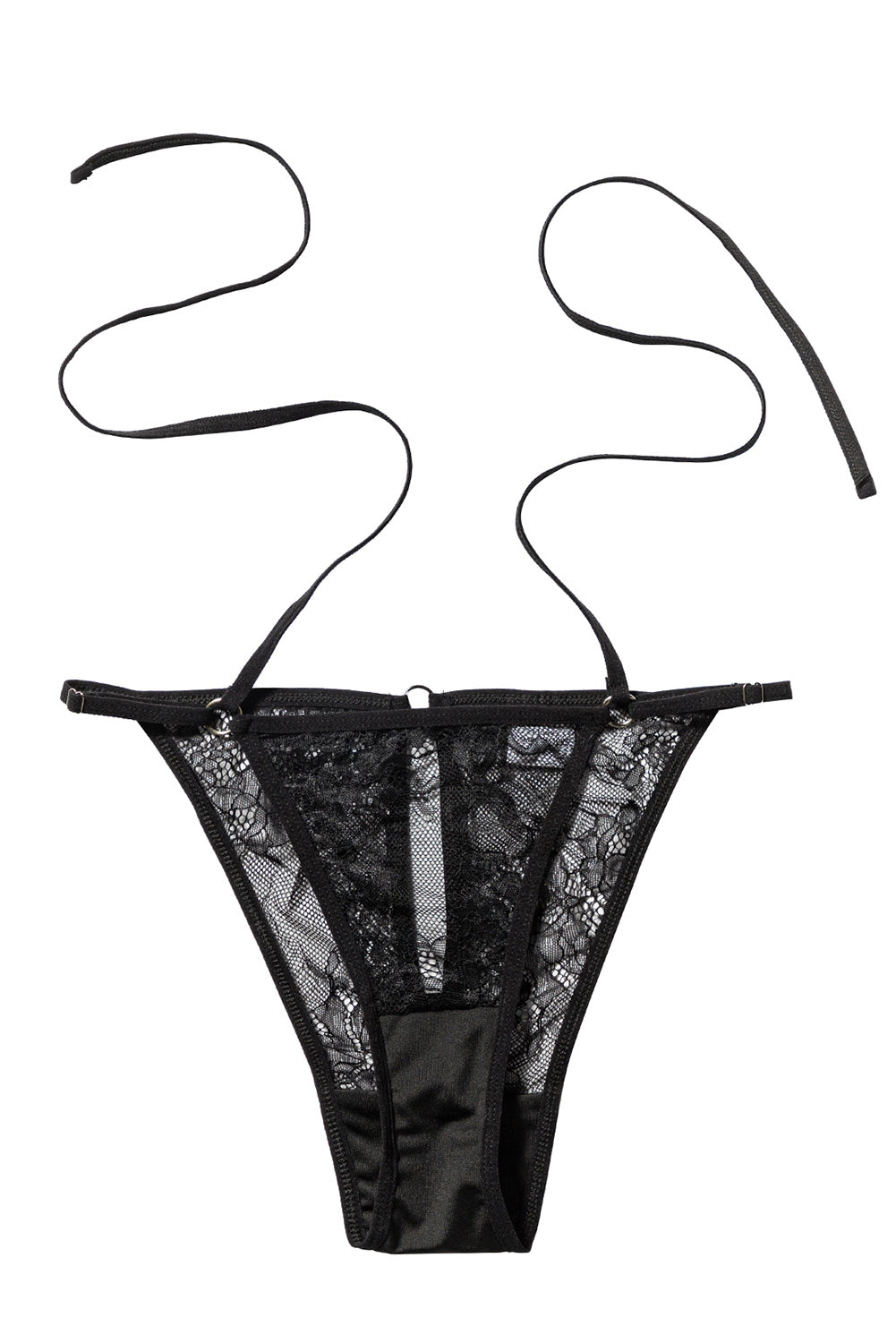 Black Lace Criss Cross Tie Open Back Panty