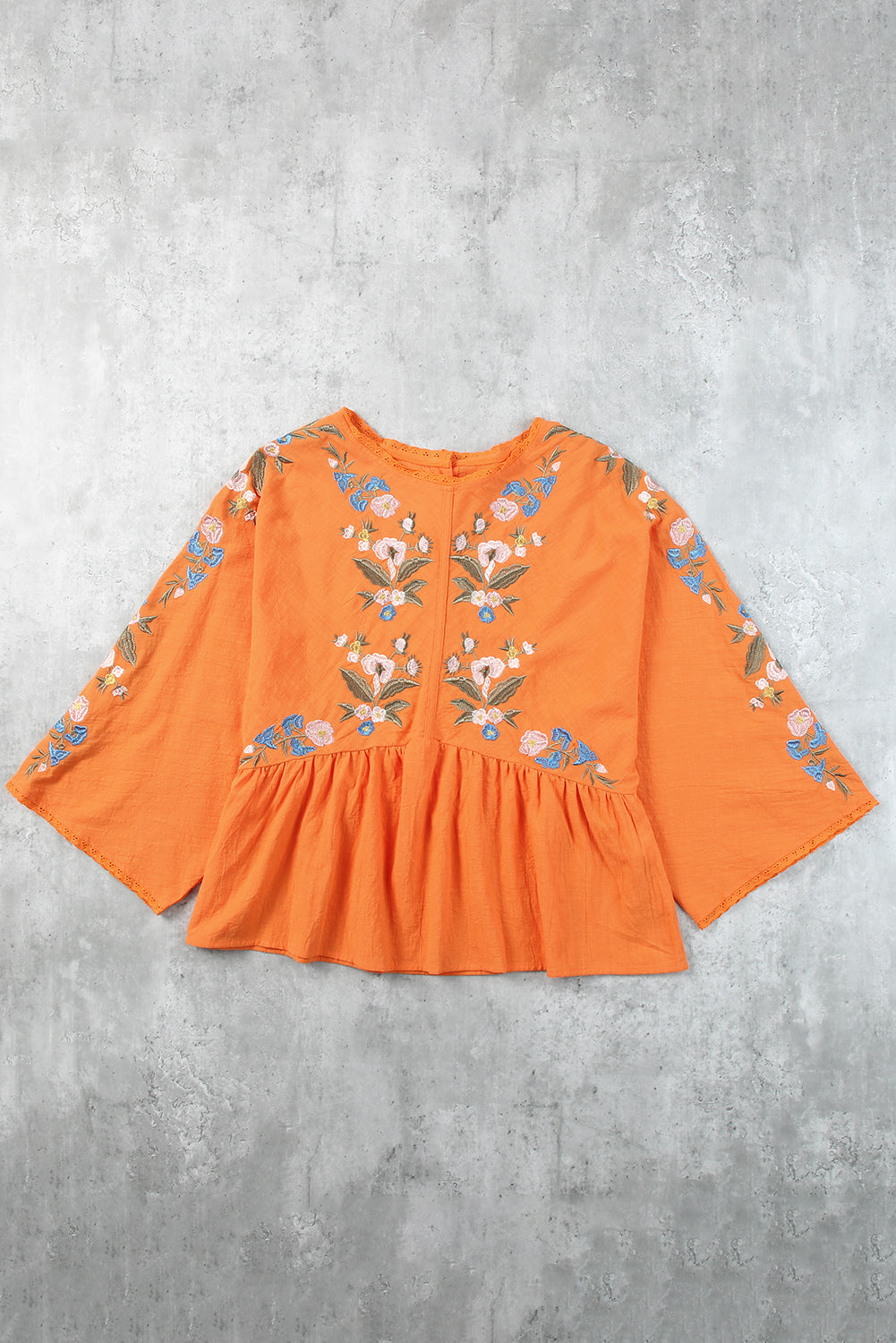 Orange Kimono Sleeves Embroidered Top