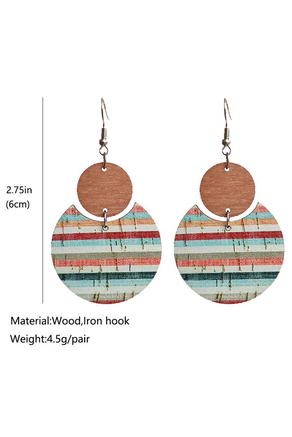 Multicolor Boho Striped Print Wood Drop Earrings