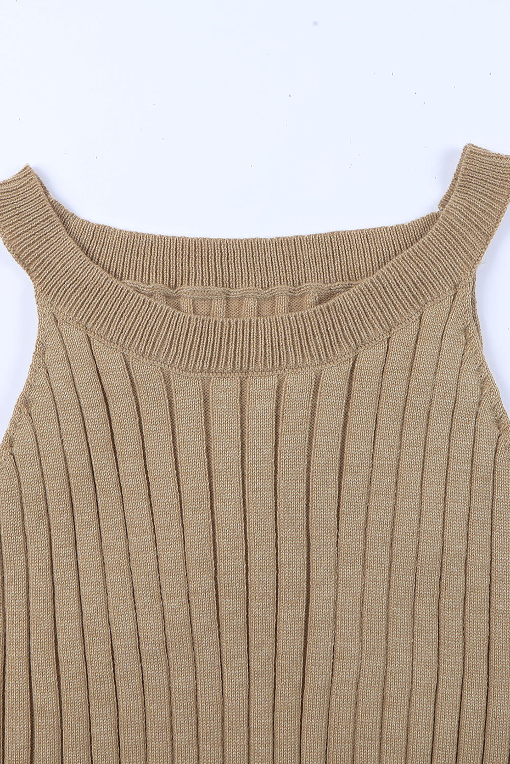 Brown Ribbed Knit Sleeveless Crop Top