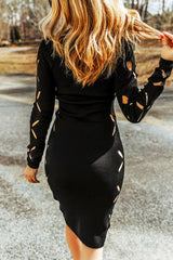 Black Cut Out Long Sleeve Bodycon Sweater Dress