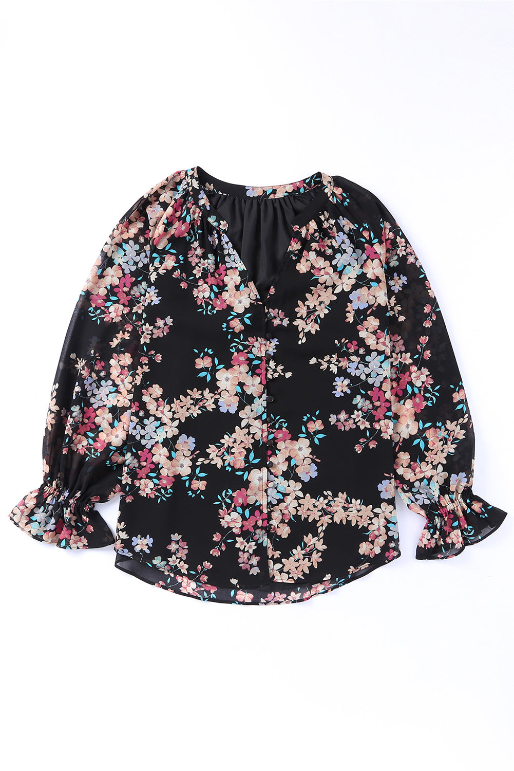 Black Plus Size Floral Print Lace Splicing Short Sleeve Blouse