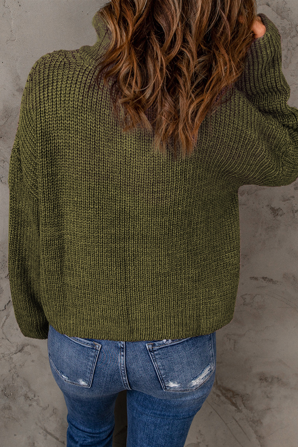 Red Zipped Turtleneck Drop Shoulder Knit Sweater