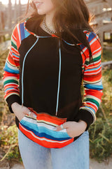 Multicolor Colorful Striped Patchwork Kangaroo Pocket Hoodie