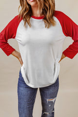 Red Color Block Raglan Sleeve Pullover Top