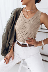 Khaki Chevron Hollowed Knit Tank Top