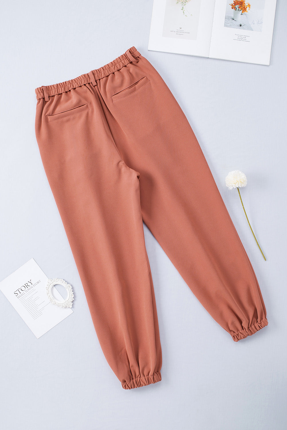 Orange Pockets Ankle-length High Waist Joggers