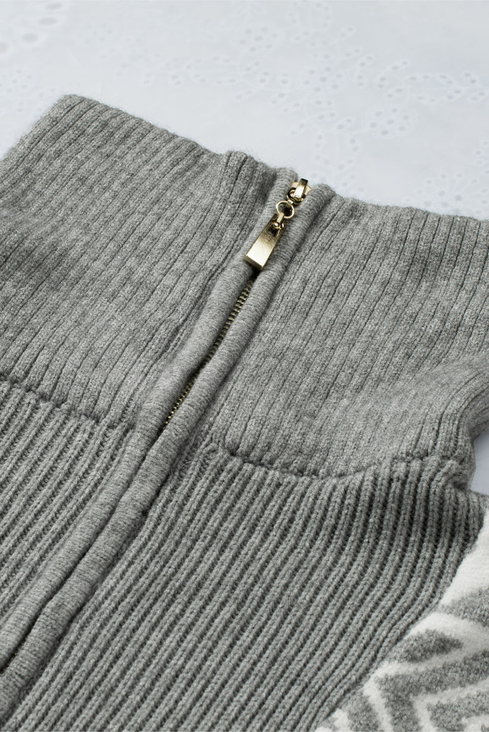 Blue Geometry Knit Quarter Zip Sweater