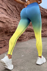 Multicolor Ombre Wide Waistband Laser Hole Sports Leggings