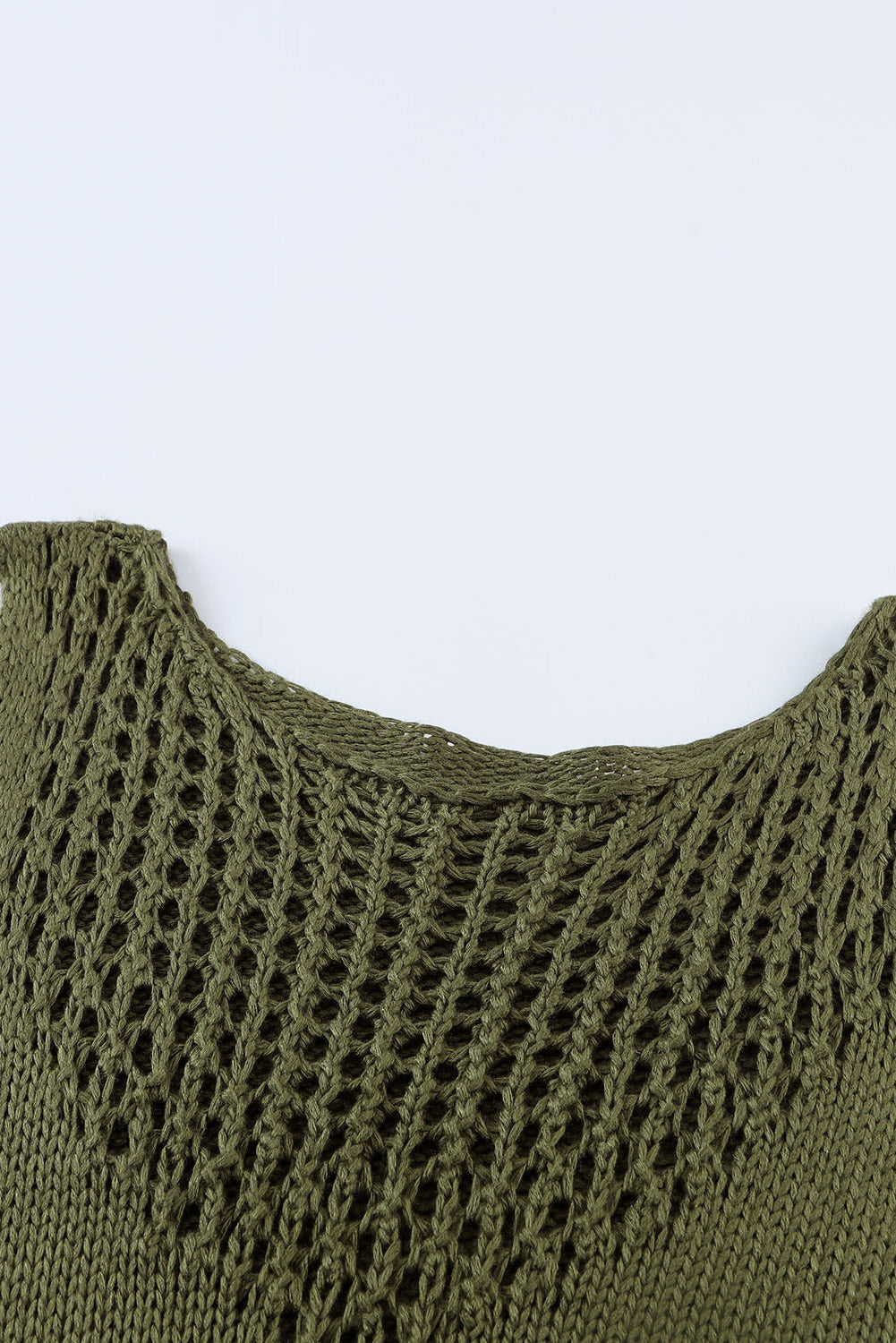 Green Tasseled Crochet Hollow-out Knit Tank