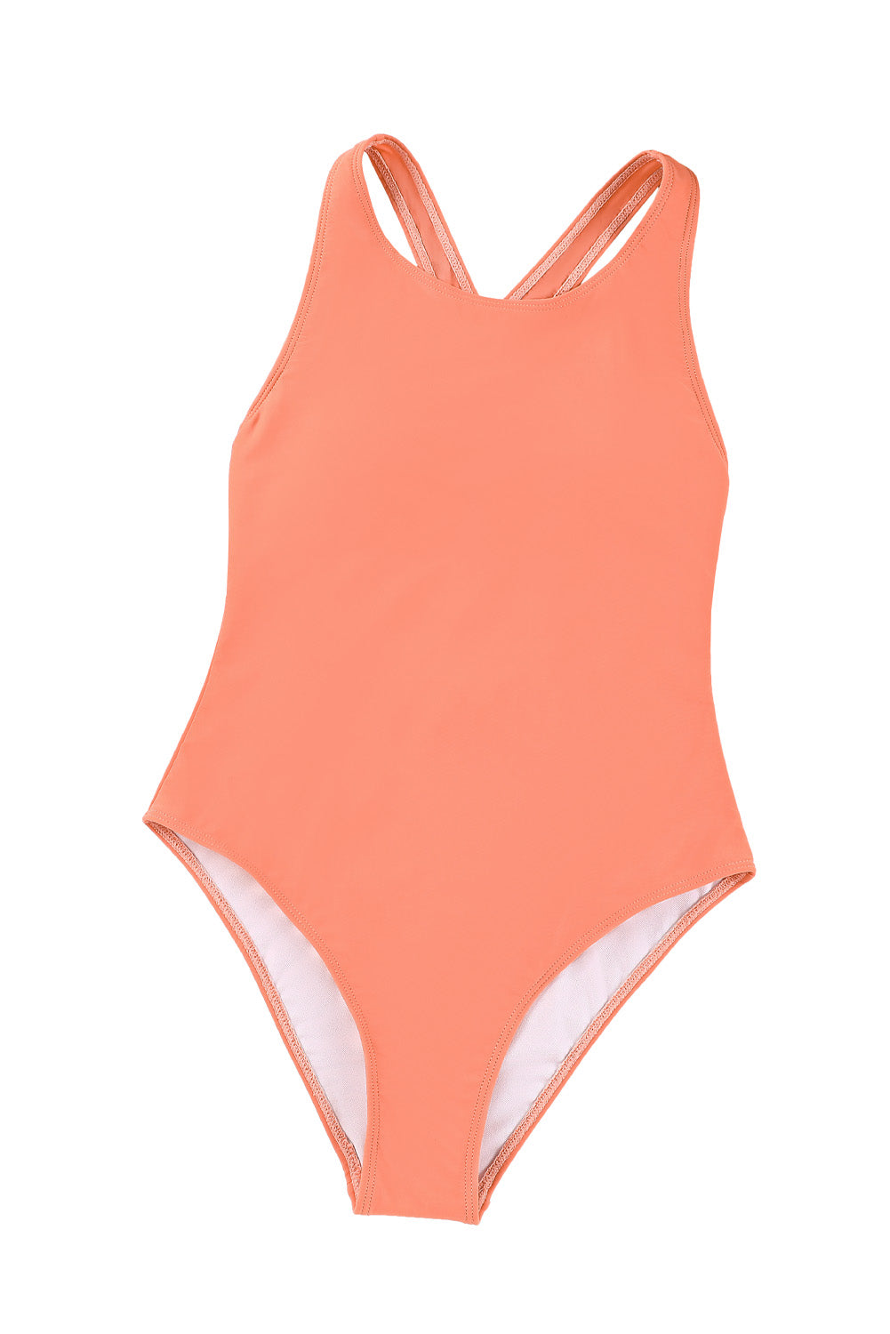 Orange Solid Cross Back One Piece Swimsuit