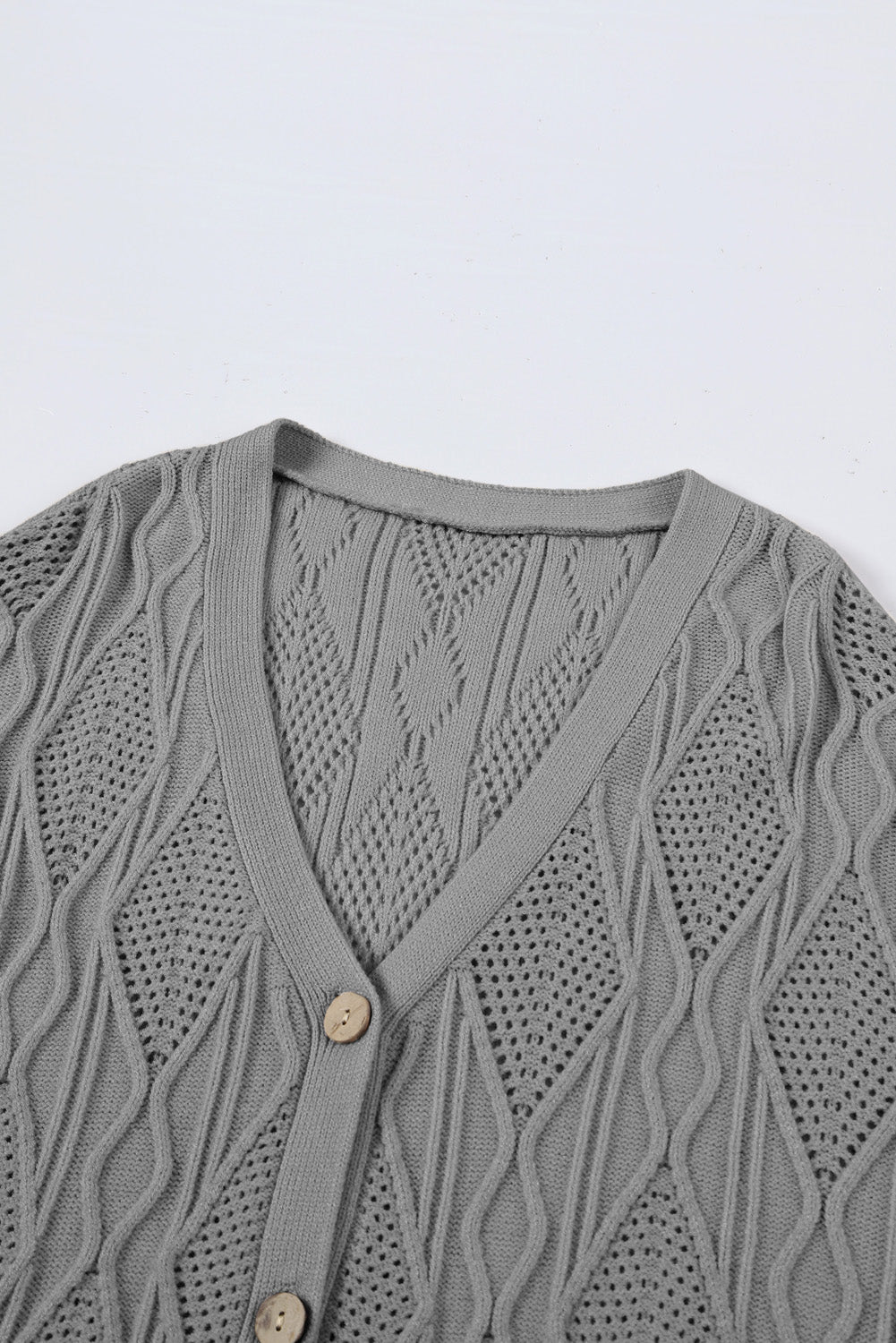 Gray Plus Size Knitted Hollow out Button up Cardigan