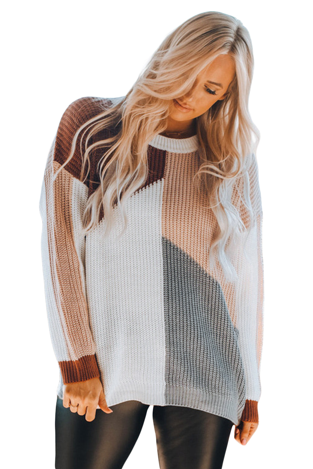 Multicolor Loose Fit Color Block Knit Sweater