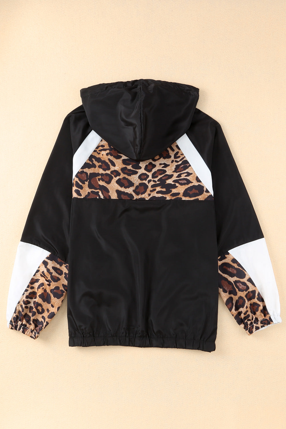 Black Leopard Print Contrast Stitching Hoodie