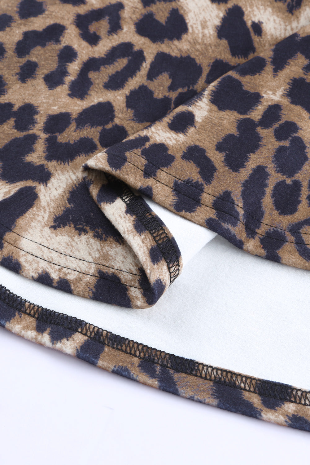 Leopard Plaid Patchwork Cowl Neck Sweatshirt
