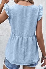 Sky Blue V Neck Flutter Sleeveless Top