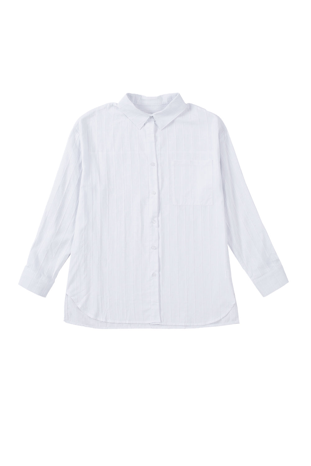 White Textured Buttons Pocketed Shirt